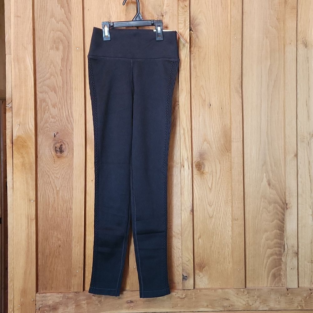 Aerie Offline Seamless Cable Knit Ribbed 7/8 Ankle Legging, Small, True Black